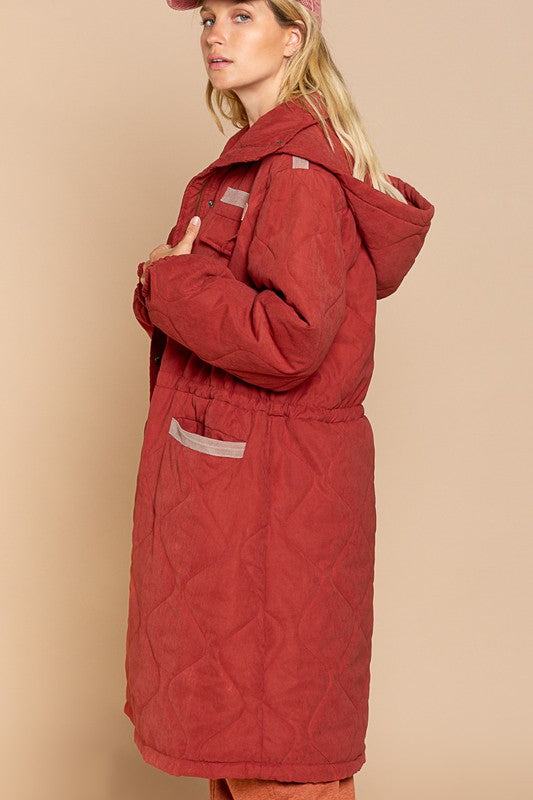 Long Padded Jacket With Hoodie