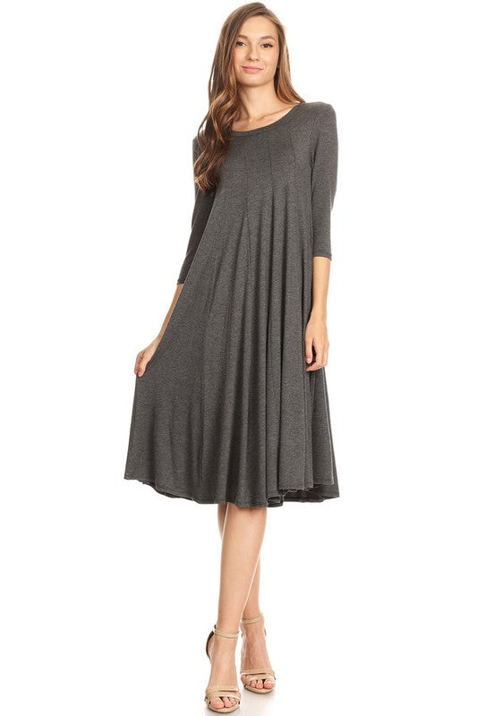 Solid jersey knit a-line dress