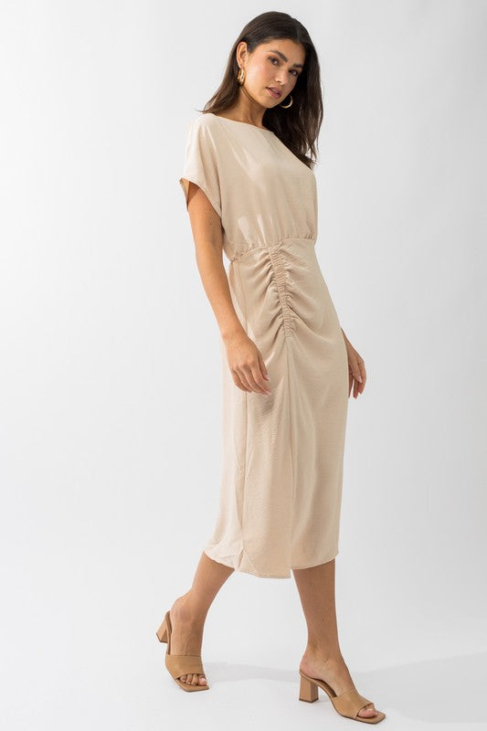 Elastic Shirring Midi Dress