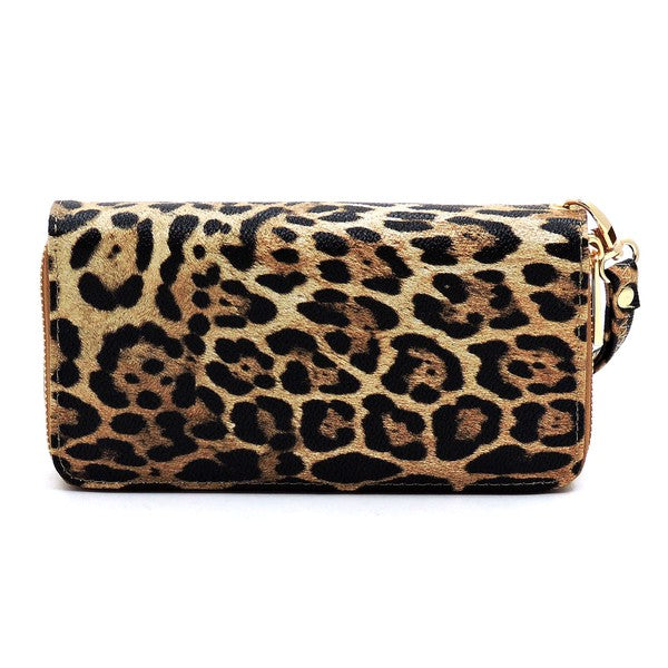 Leopard Double Zip Around Wallet Wristlet