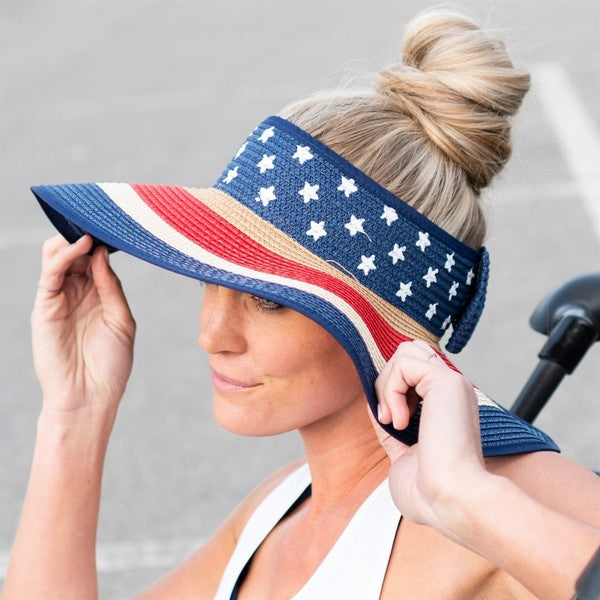 Patriotic Roll Up Straw Sun Hat