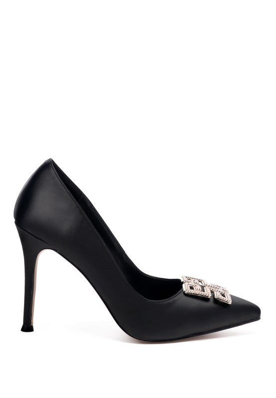 PRISCA STILETTO CRYSTAL BROOCH PUMPS