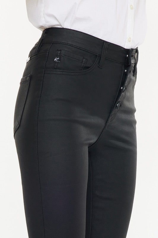 High Rise Black Coated Ankle Skinny Jean-KC6341ABK