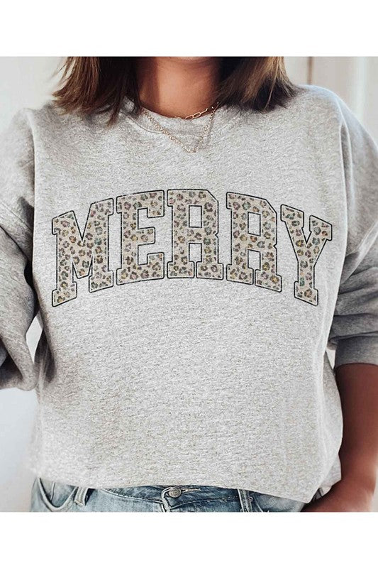 LEOPARD MERRY CHRISTMAS GRAPHIC SWEATSHIRT