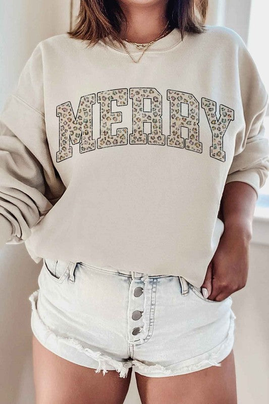 LEOPARD MERRY CHRISTMAS GRAPHIC SWEATSHIRT