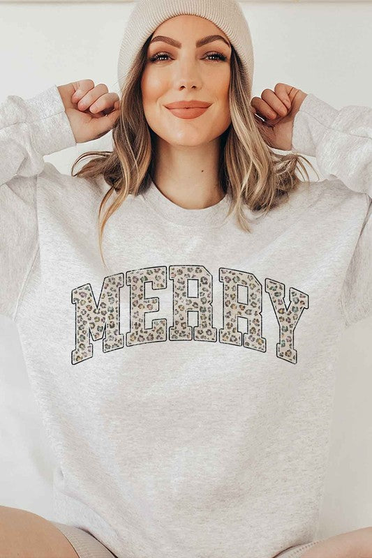 LEOPARD MERRY CHRISTMAS GRAPHIC SWEATSHIRT