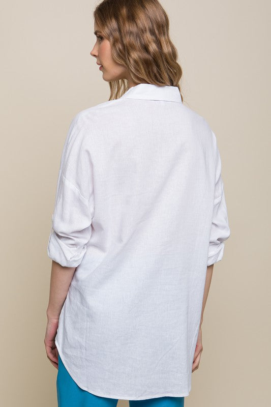 Linen Oversized Double Pocket Button Down Shirt