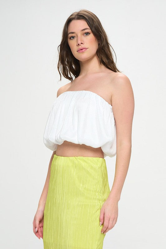 Vibrant Plisse Tube Crop Top