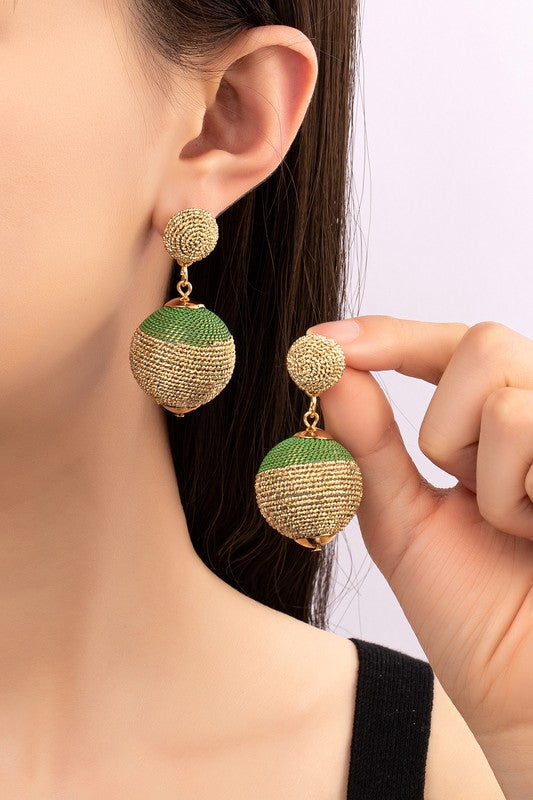 Two tone Delicate chain wrapped ball drop earrings