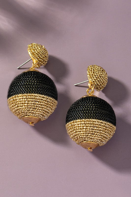 Two tone Delicate chain wrapped ball drop earrings