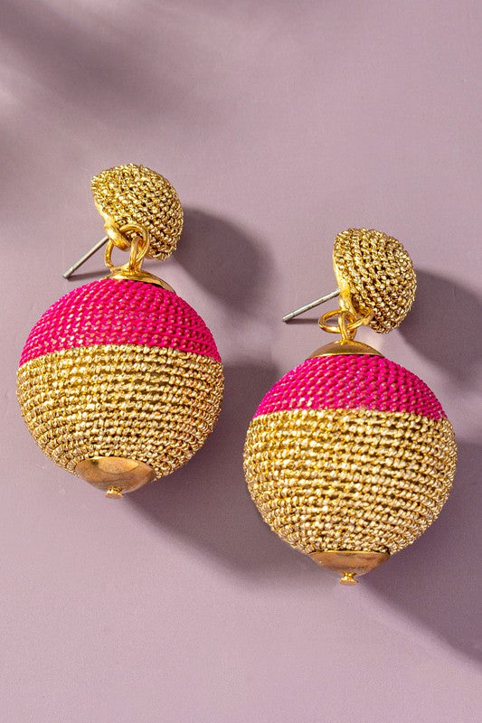 Two tone Delicate chain wrapped ball drop earrings