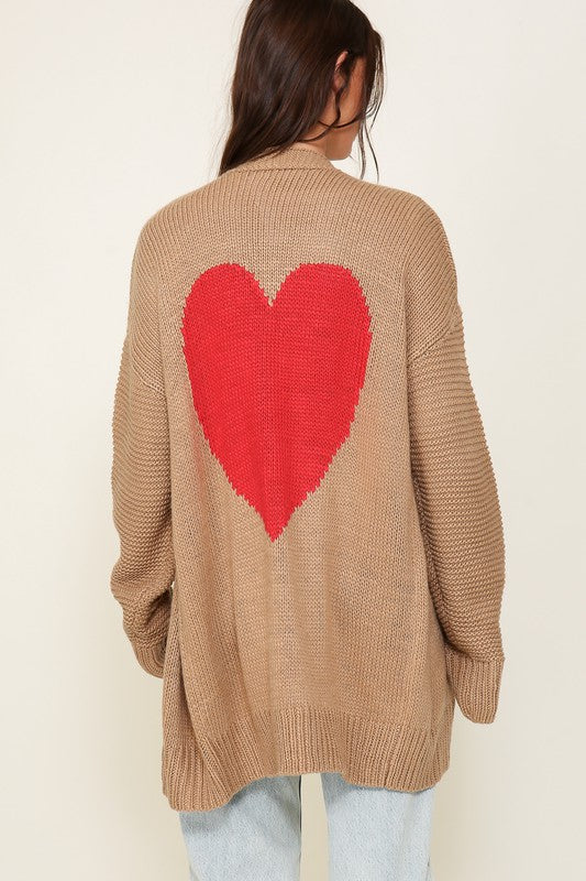 Long Sleeve Open Front Cardigan With Back Heart