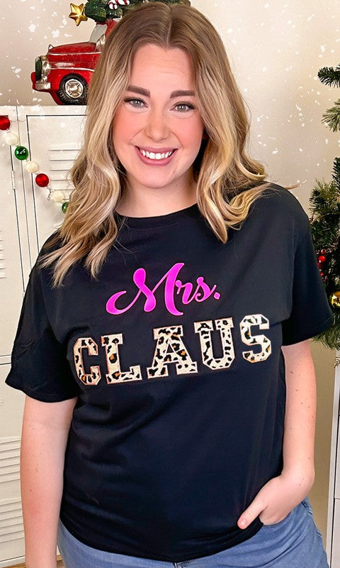 Leopard Ideal Chenille Mrs. Claus Graphic T-Shirt