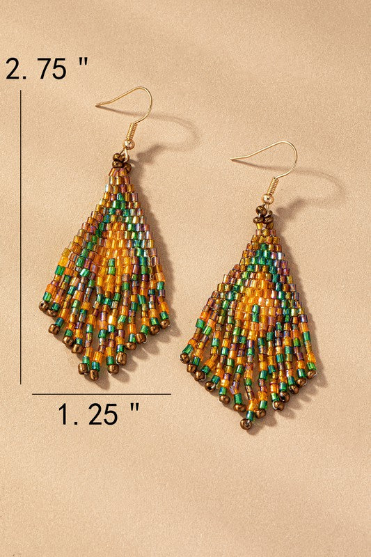 Boho seed bead drop earrings