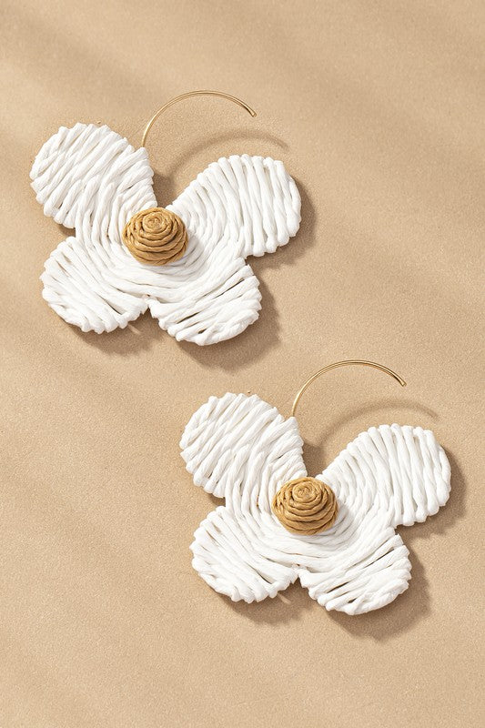 Raffia straw flower earrings