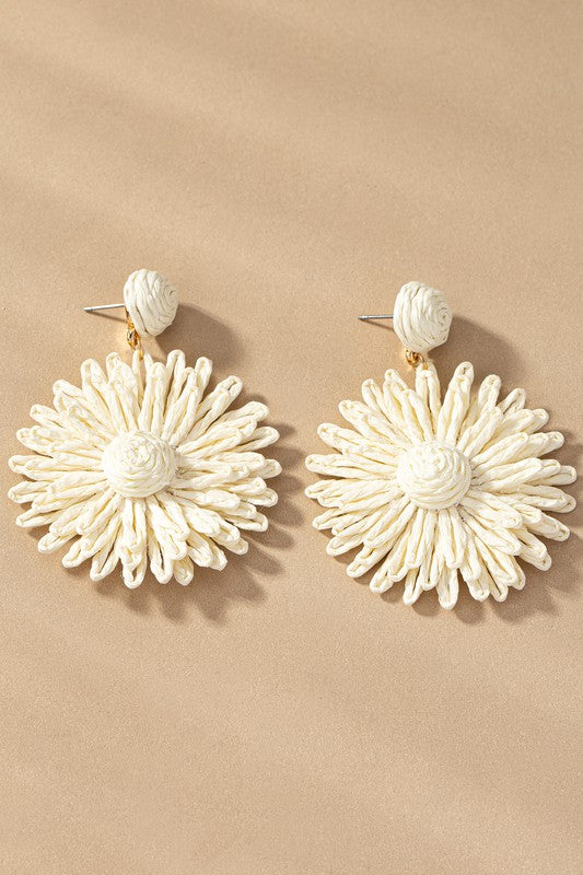 Raffia straw flower drop earrings