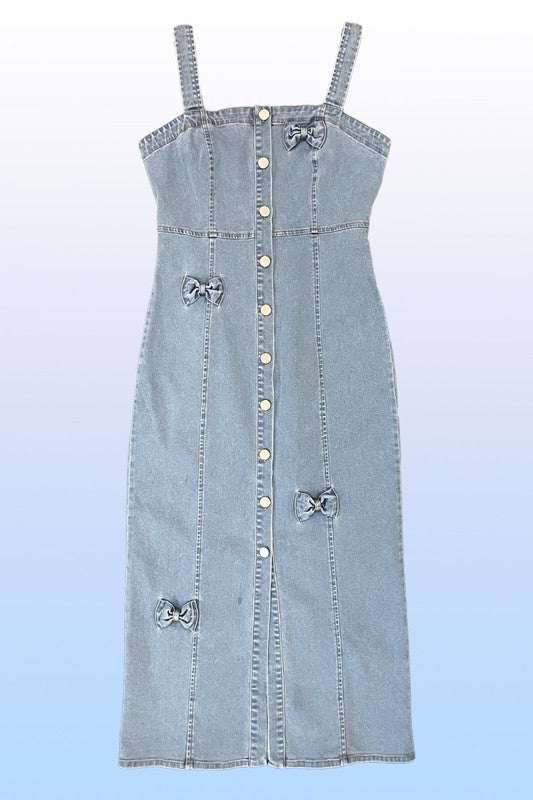 Denim dress with bow detailing