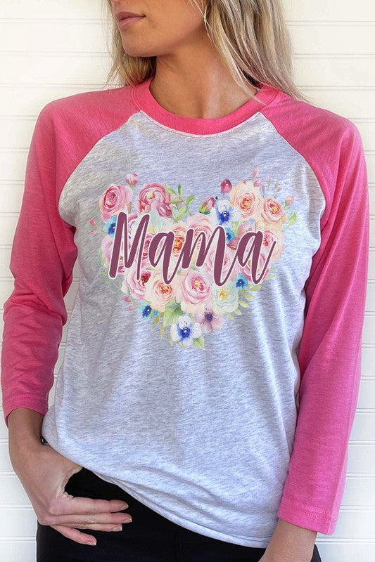 Mother's Day Mama Pink Floral Heart Raglan