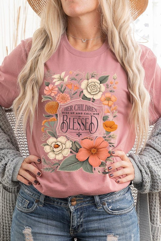 Blessed Floral Graphic T Shirts