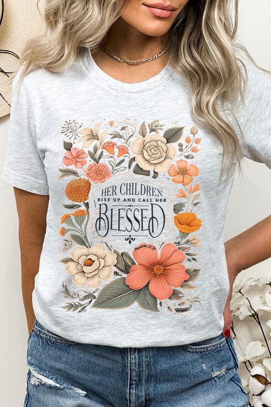 Blessed Floral Graphic T Shirts