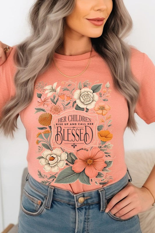 Blessed Floral Graphic T Shirts