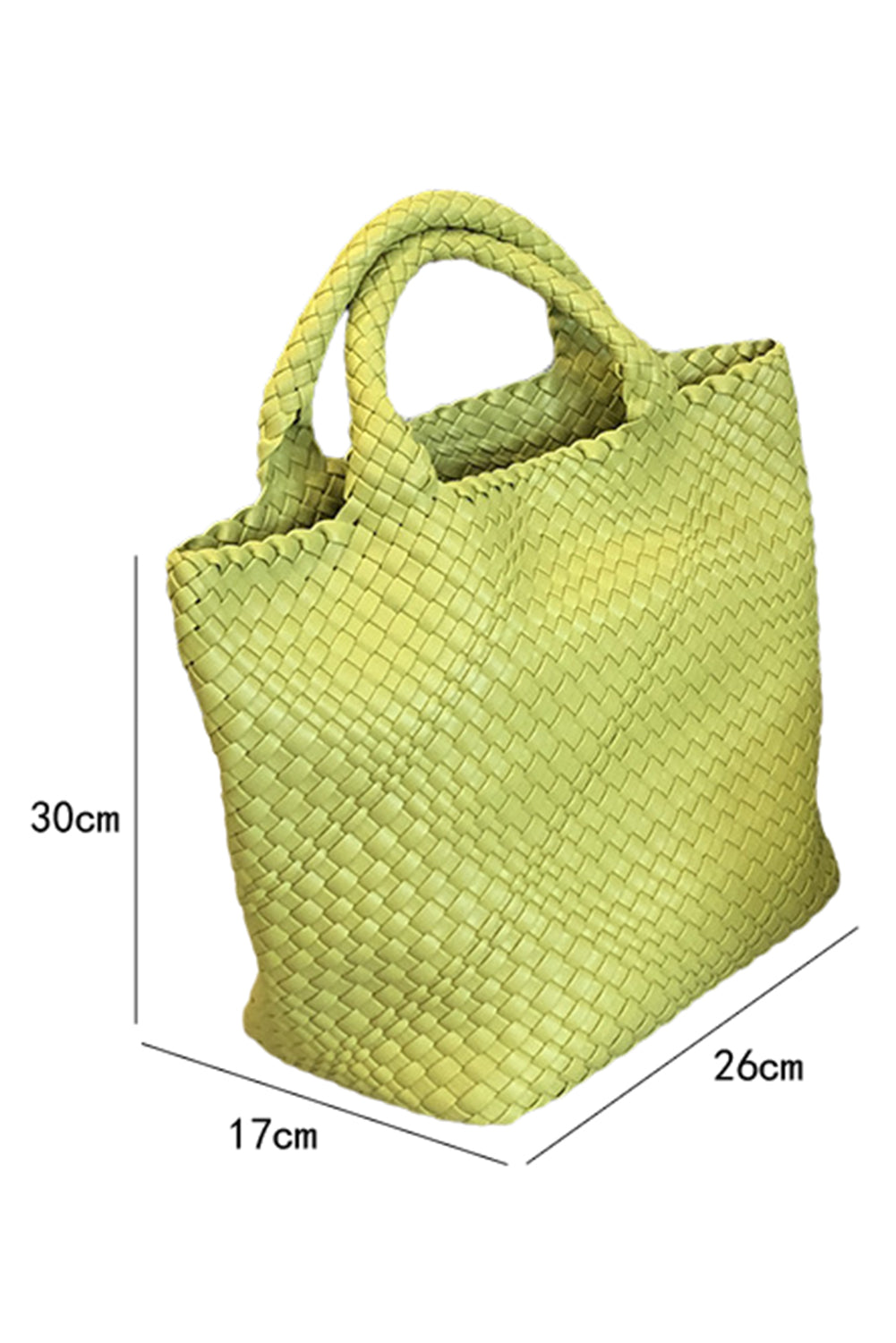 Pear Green Solid Color Woven Handbag with Pouch