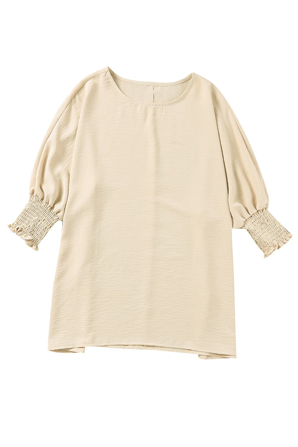 Rosy Solid Casual Smocked Cuffs Dolman Top