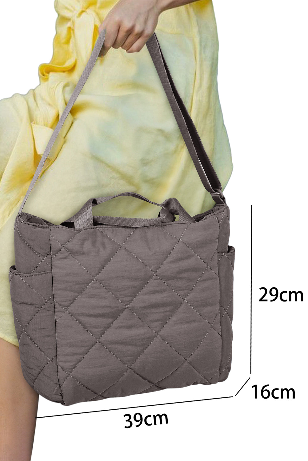 Wholesale Dark Grey Quilted Zipped Large Capacity Shoulder Bag