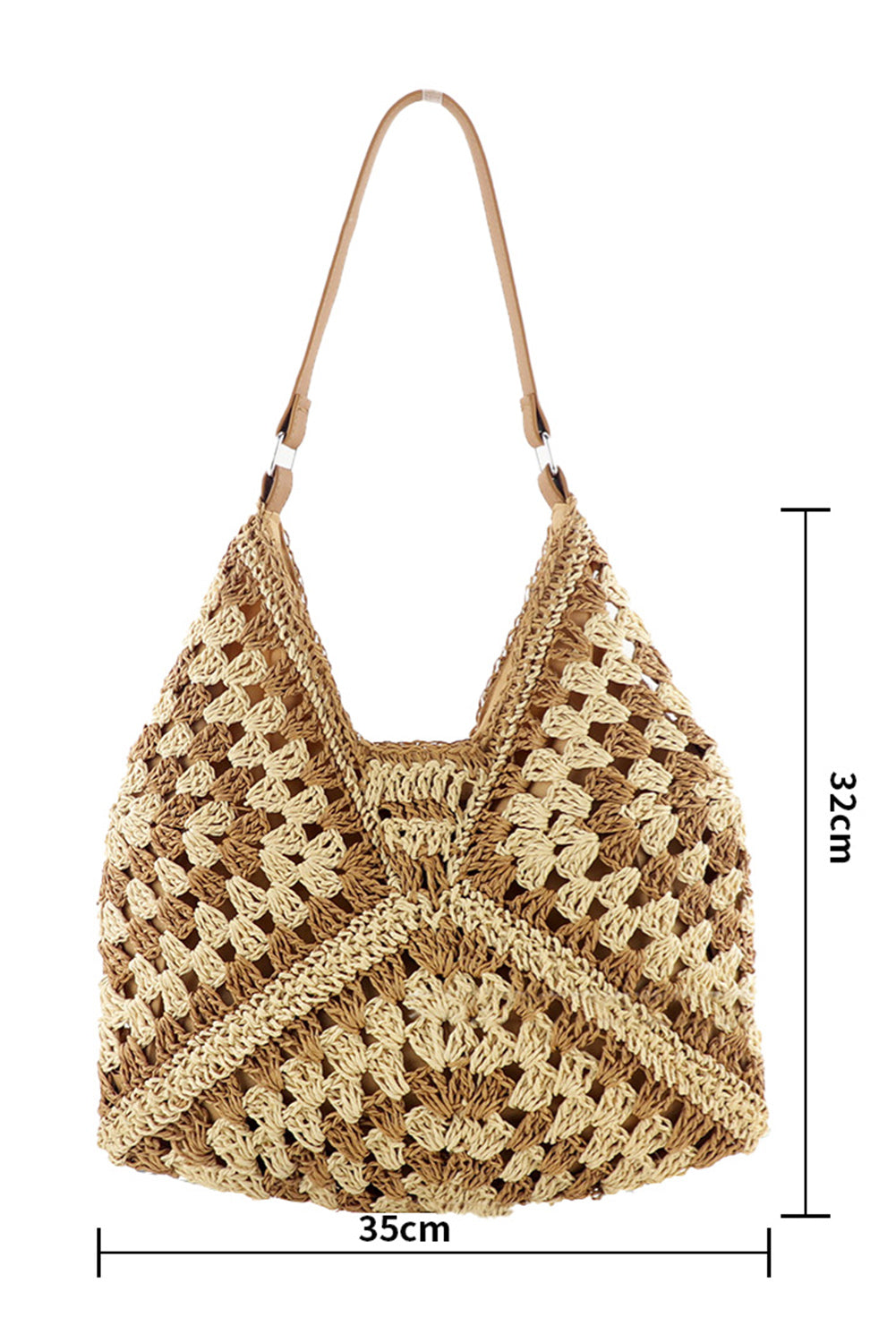 Wholesale Khaki Hollowed Bohemian Straw Woven Shoulder Bag