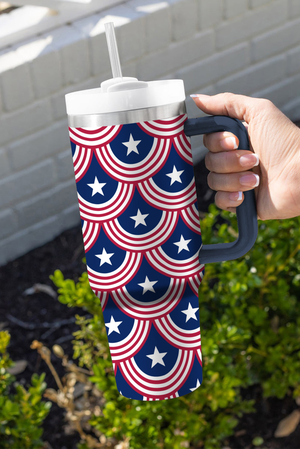 Bluing Stars and Stripes Print Thermos Tumbler with Handle 1200ml