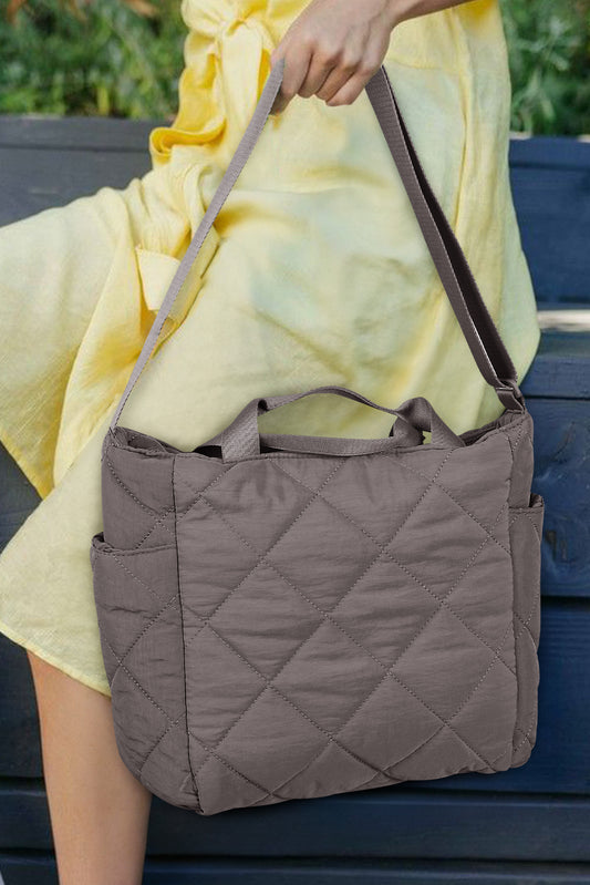 Wholesale Dark Grey Quilted Zipped Large Capacity Shoulder Bag