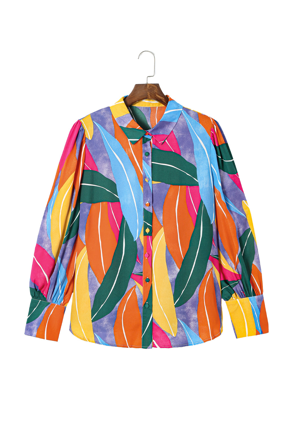 Multicolor Abstract Print Puff Sleeve Plus Size Shirt