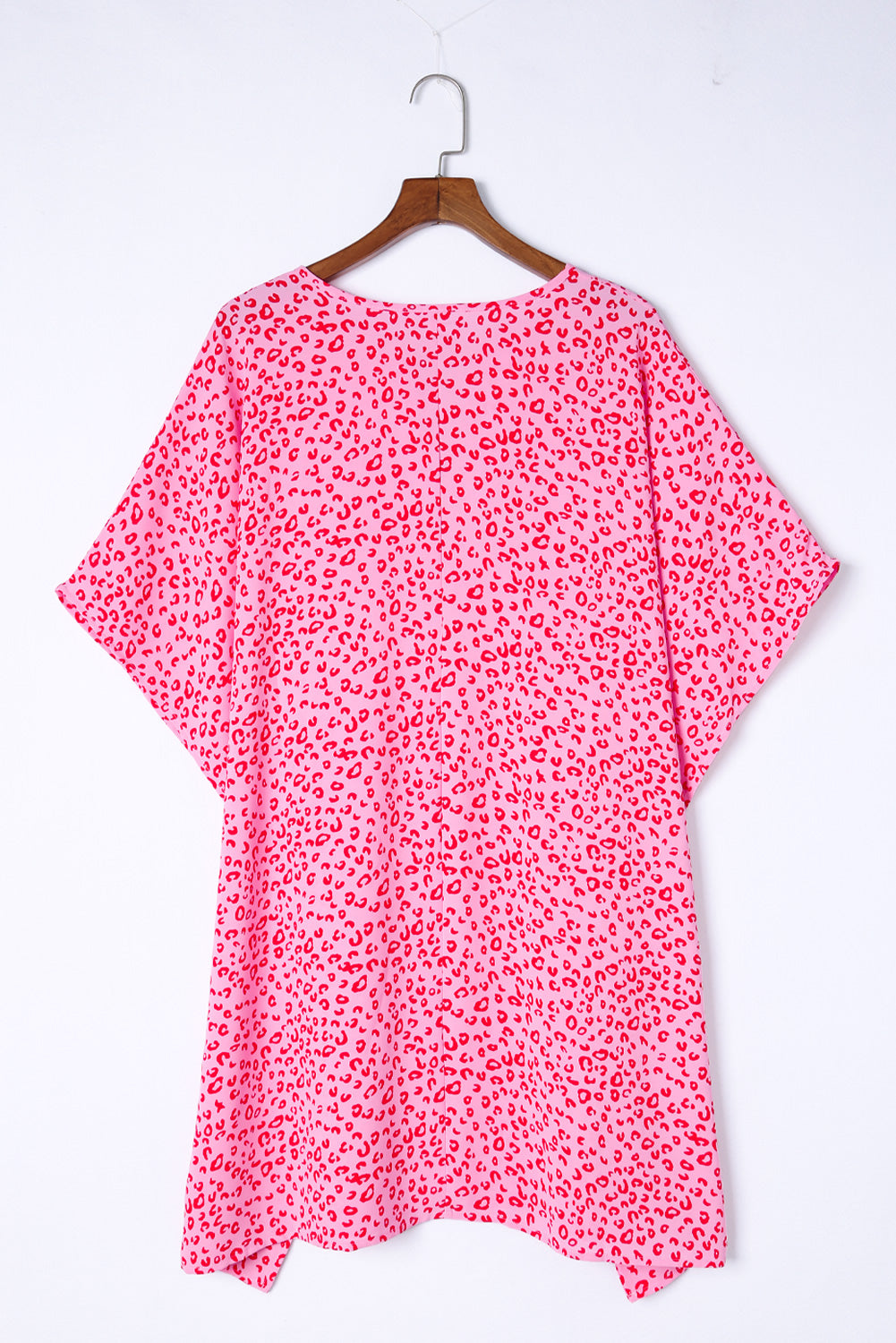 Pink Keyhole Short Sleeve Casual Leopard Print Dress