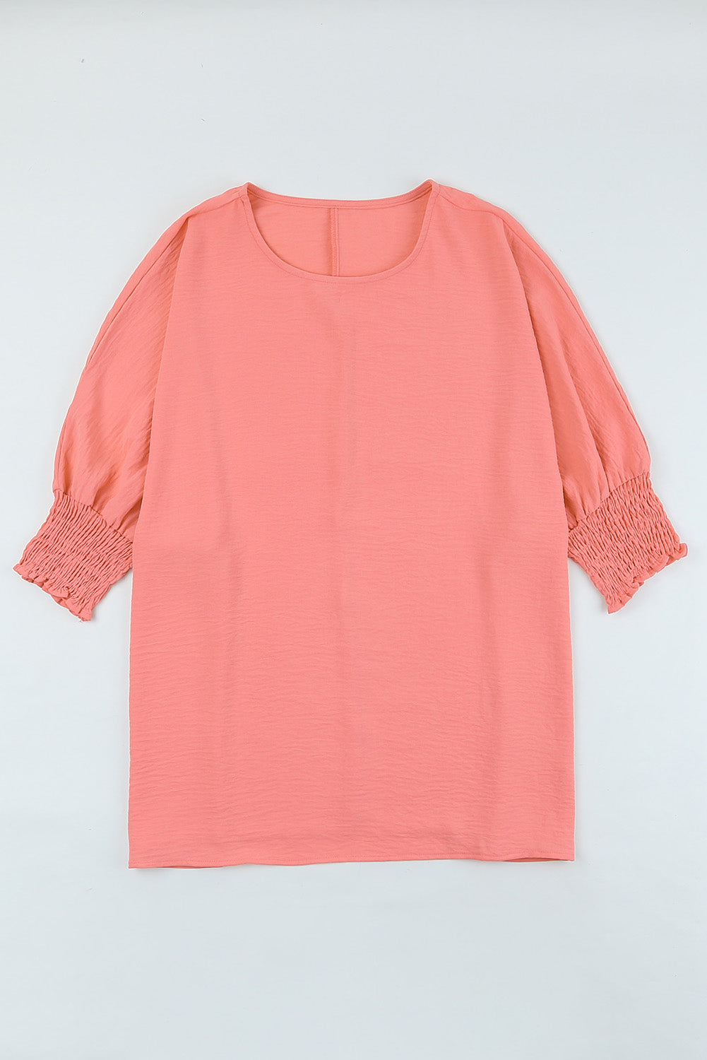 Rosy Solid Casual Smocked Cuffs Dolman Top