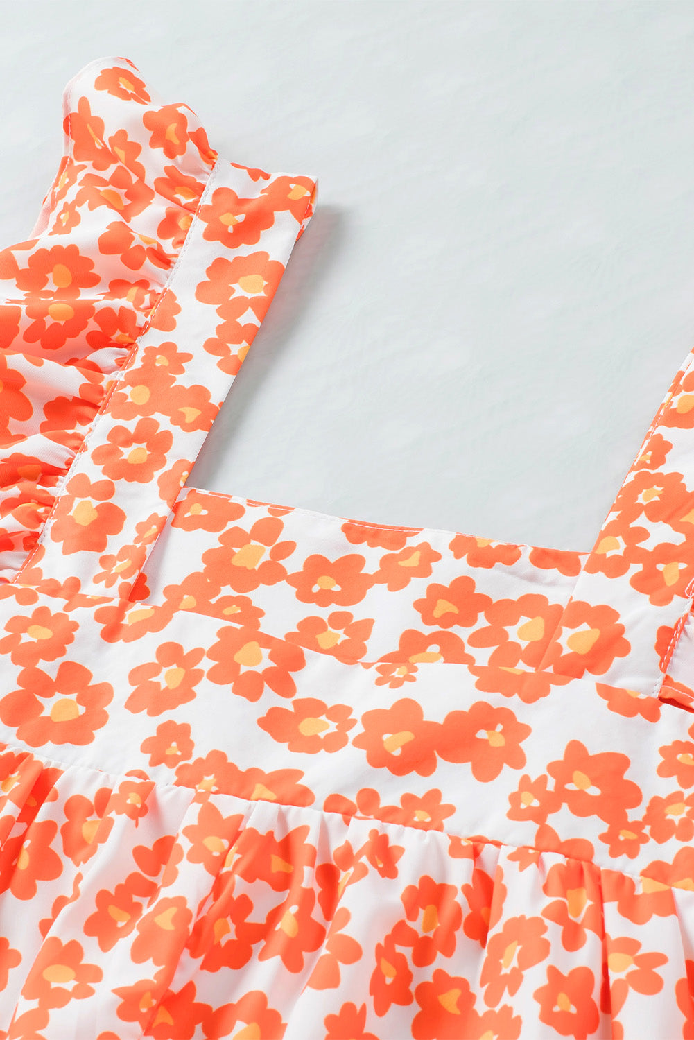 Orange Floral Print Square Neck Sleeveless Boho Top