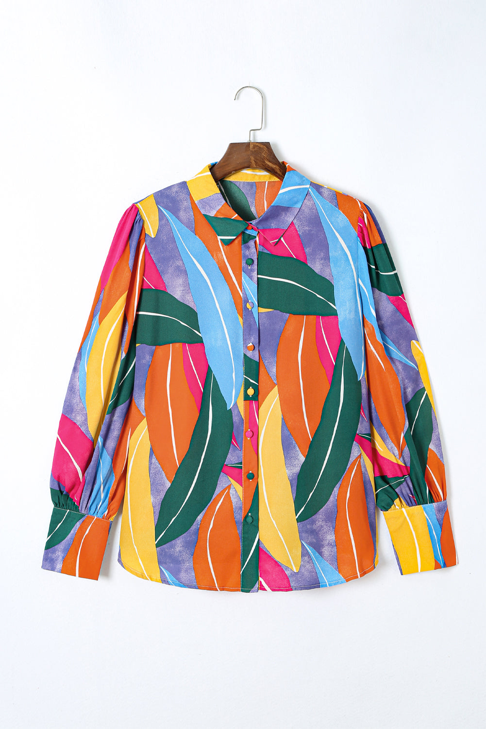 Multicolor Abstract Print Puff Sleeve Plus Size Shirt