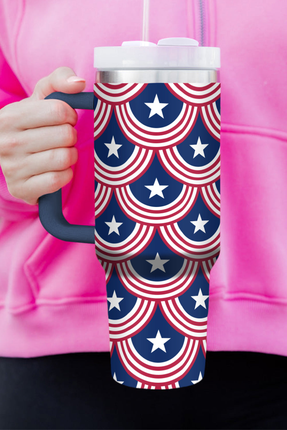 Bluing Stars and Stripes Print Thermos Tumbler with Handle 1200ml