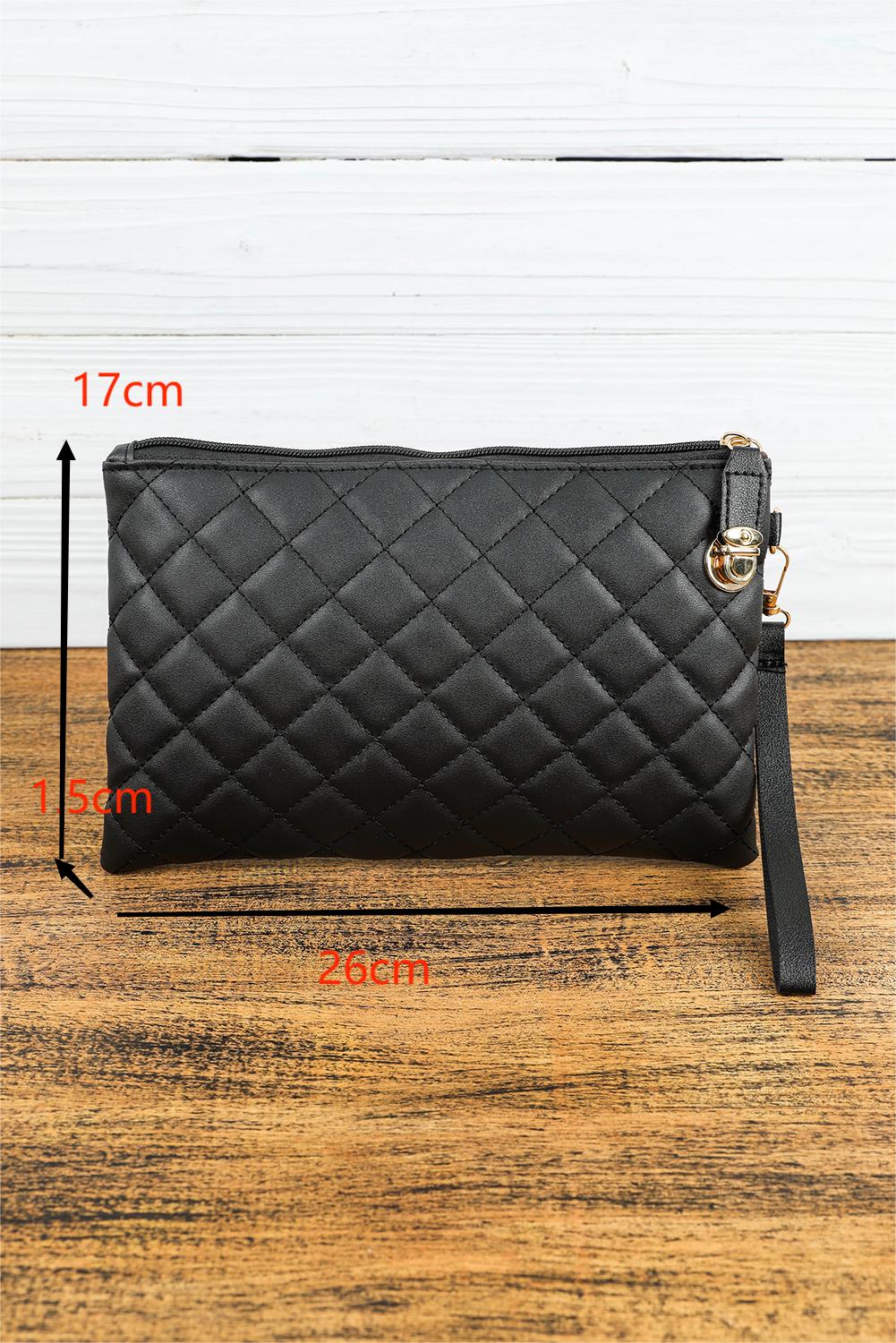 Black Quilted Leather Wrist Strap Clutch Bag