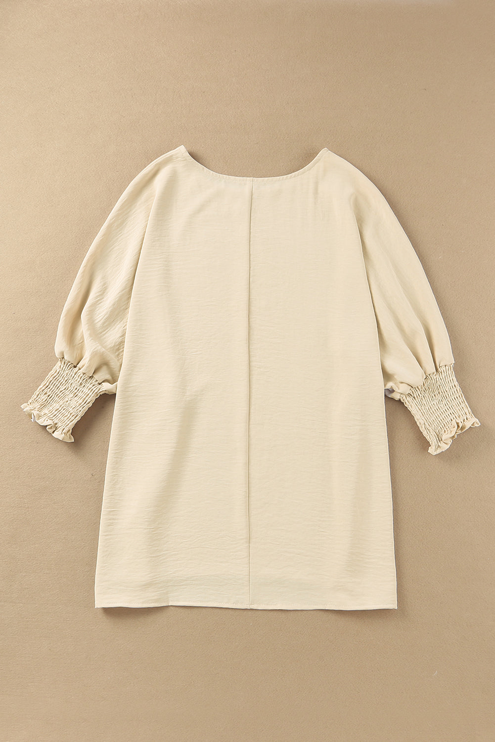 Rosy Solid Casual Smocked Cuffs Dolman Top