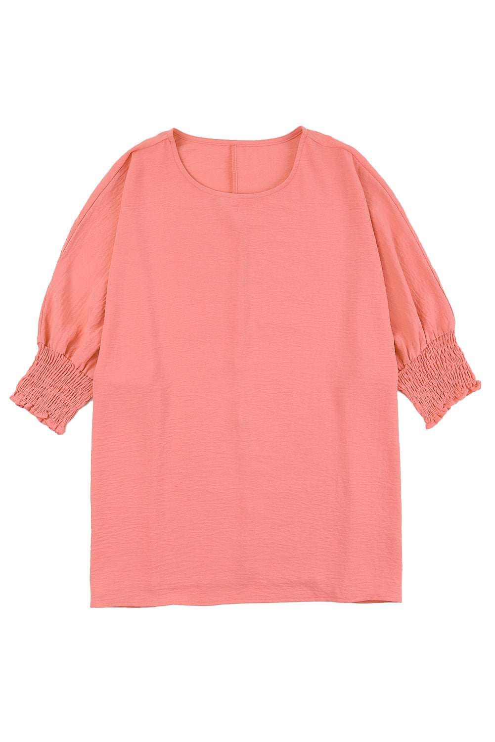 Rosy Solid Casual Smocked Cuffs Dolman Top