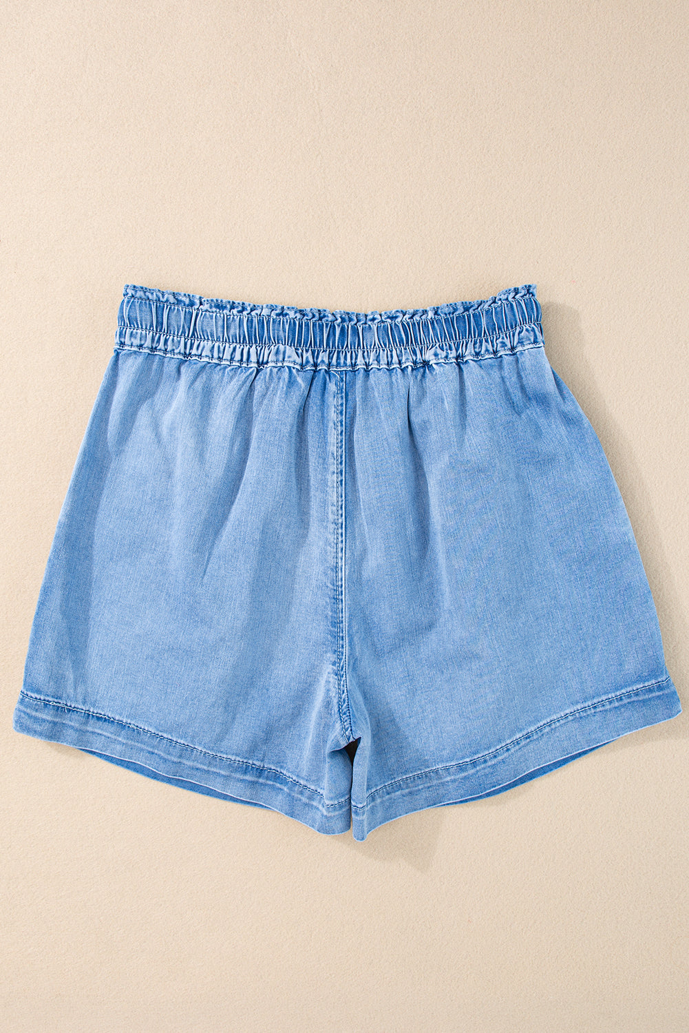 Beau Blue Casual Chambray Drawstring Denim Shorts