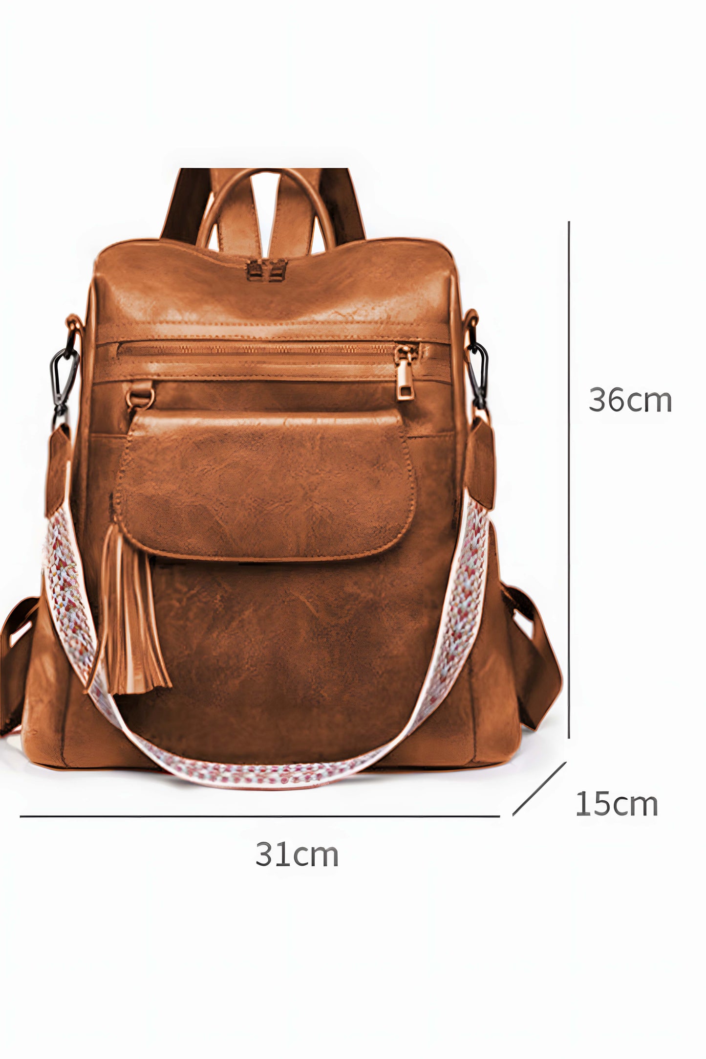 Dark Brown Tassel Decor Retro PU Large Capacity Backpack