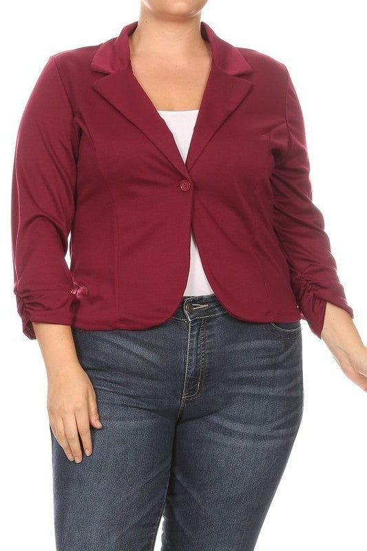 Plus size Solid, waist length blazer