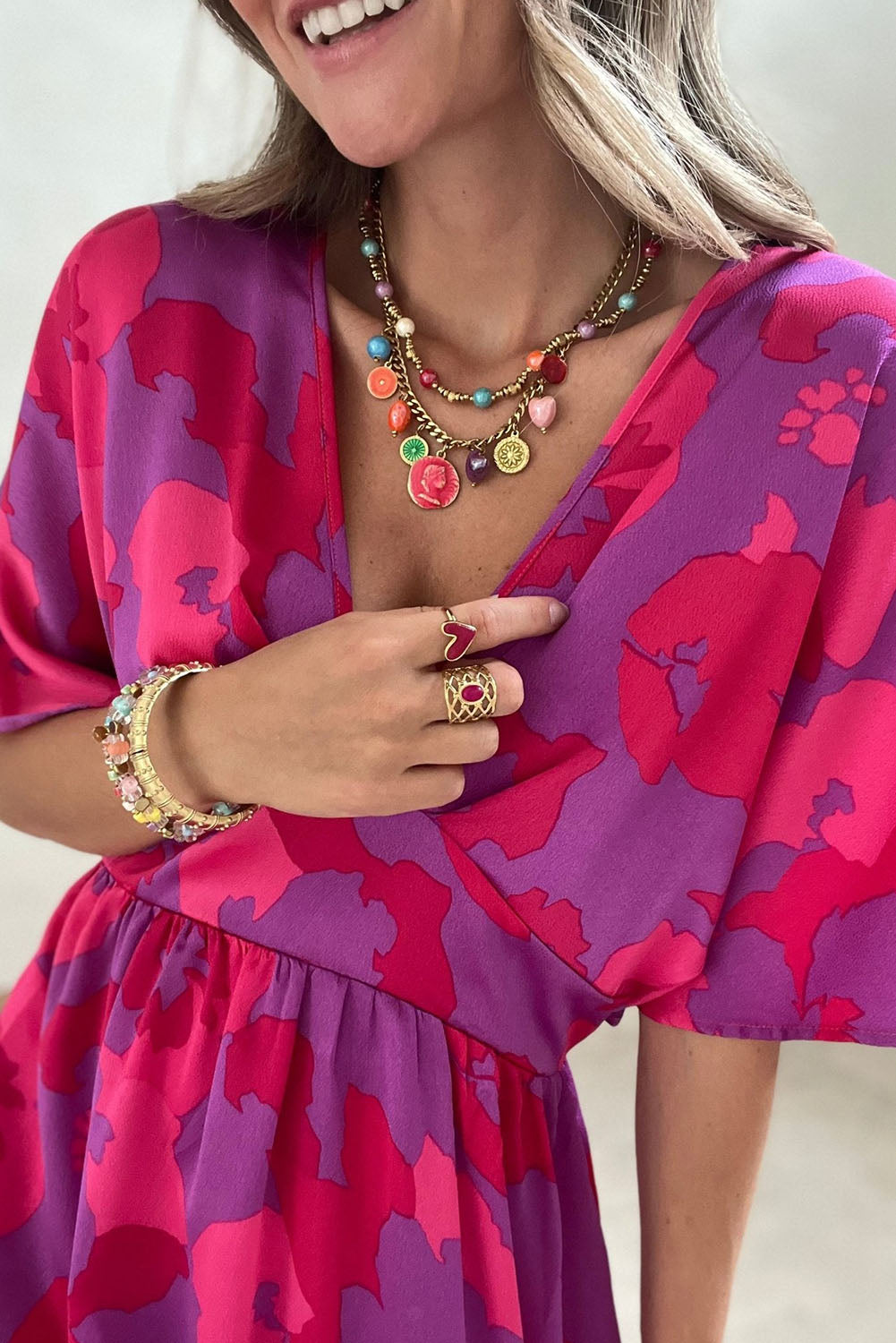 Rose Abstract Floral Print V Neck Split Maxi Dress