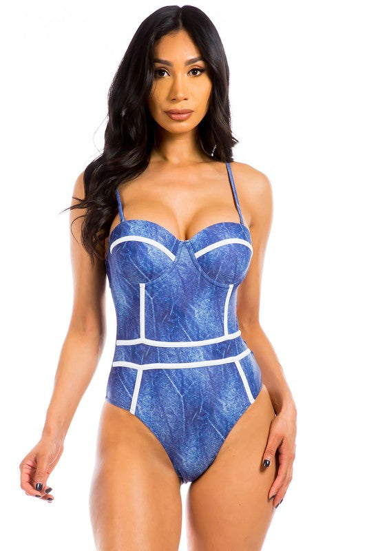 One piece swimwear Denim look