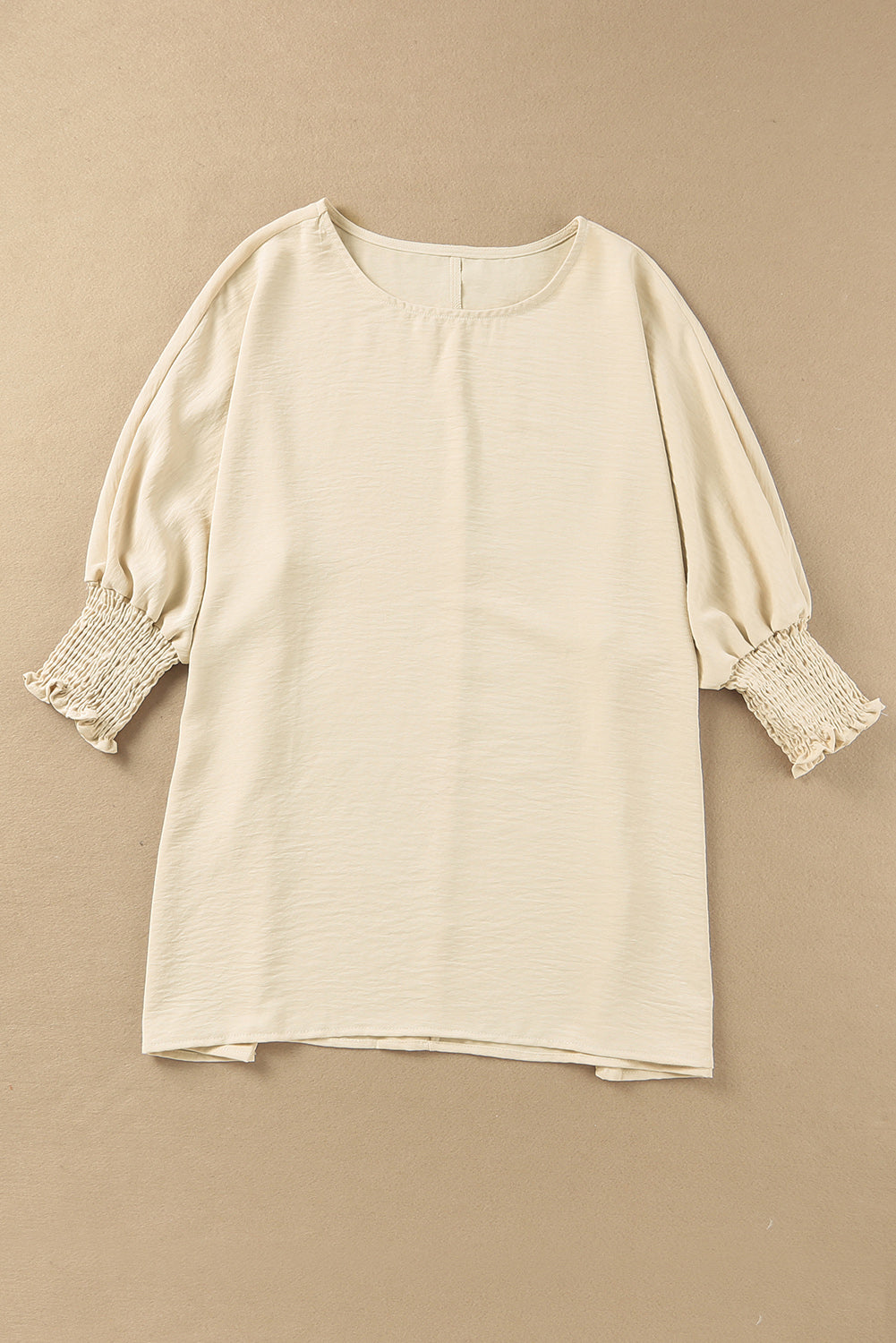 Rosy Solid Casual Smocked Cuffs Dolman Top