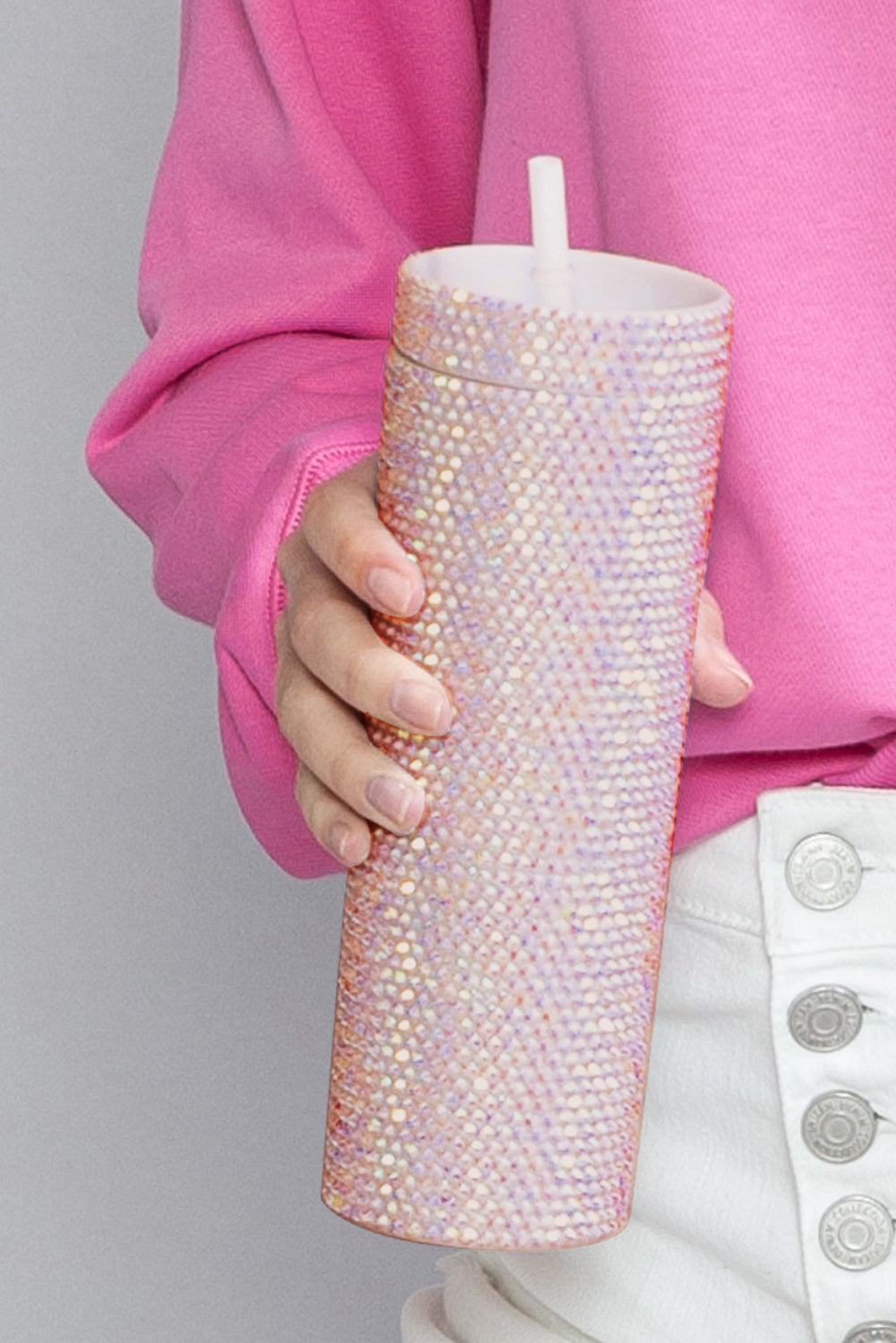 Silver 16oz Full Rhinestone Straw Tumbler