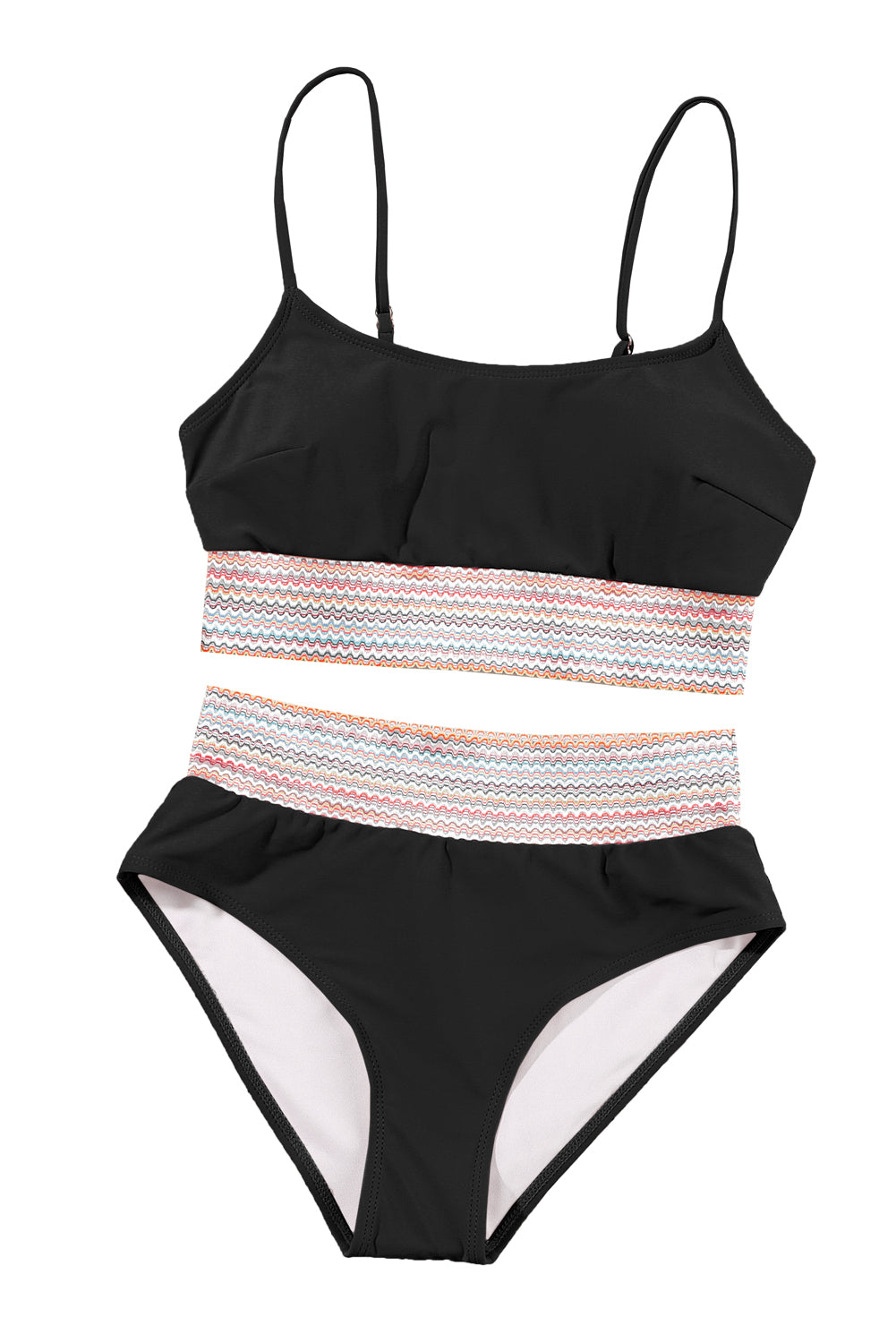 Sky Blue Striped Patchwork Spaghetti Strap High Waist Bikini Set