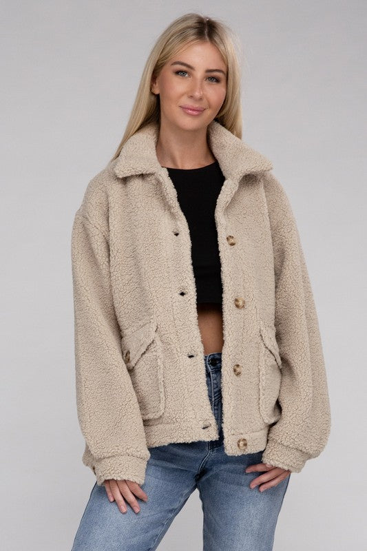 Cozy Sherpa Button-Front Jacket