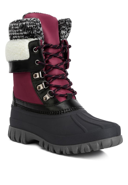 Delphine Knitted Collar Lace Up Boots